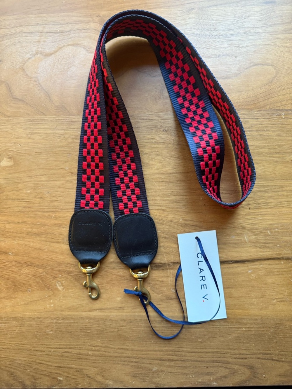 Clare V Crossbody Strap in Navy & Red Checker Nylon NWT & Dust bag - Picture 4 of 6